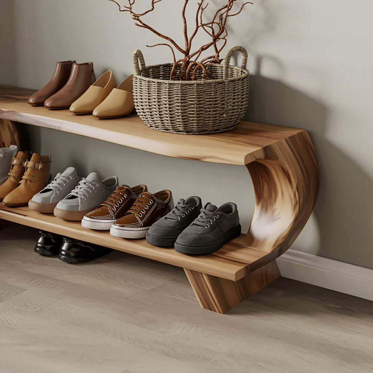 Entryway bench with shoe storage and seating function