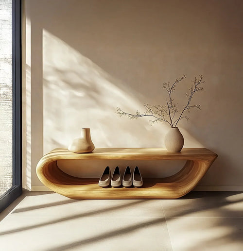 Rustic Wooden Shoe Bench With Organic Design Foyer