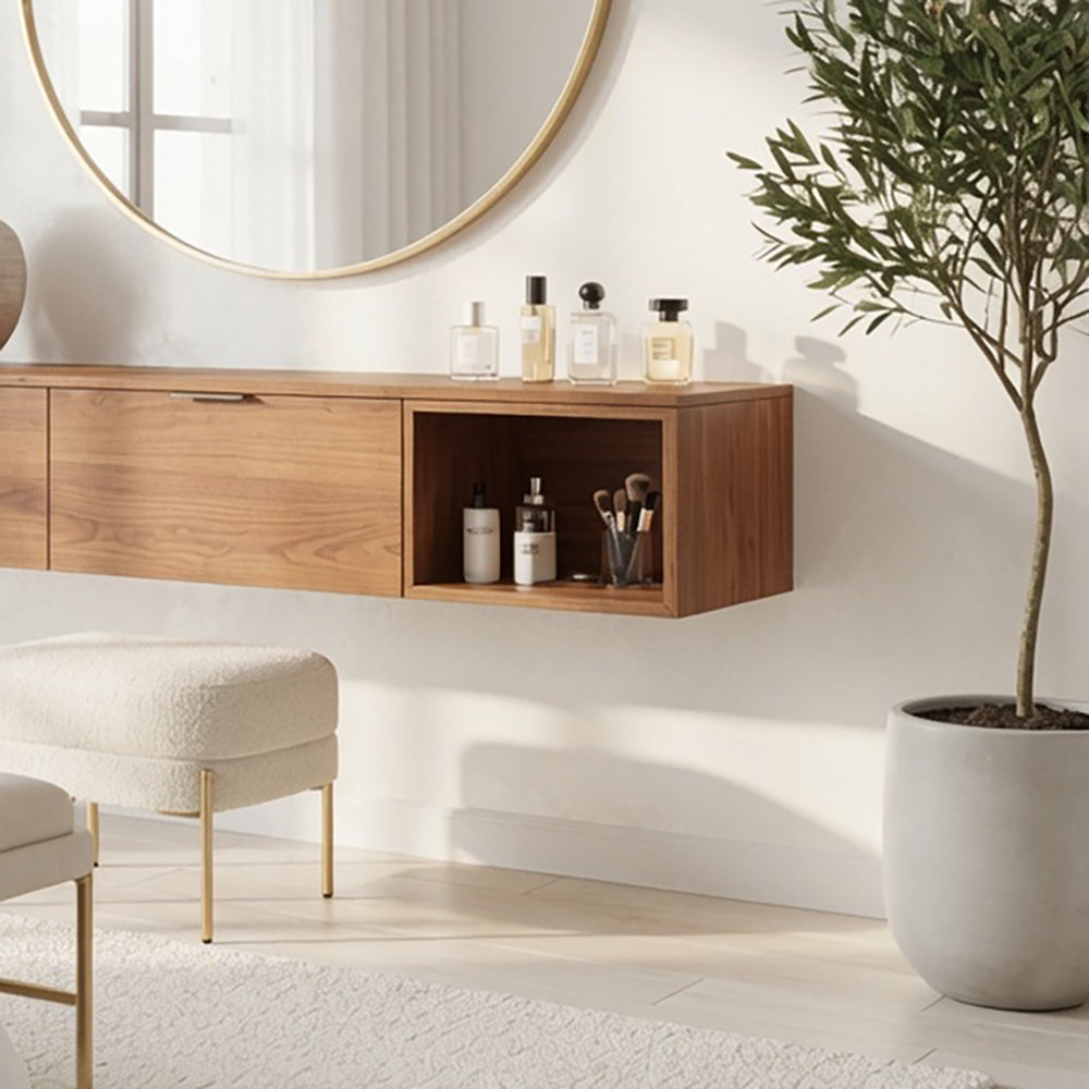 Contemporary floating beauty desk made from natural wood