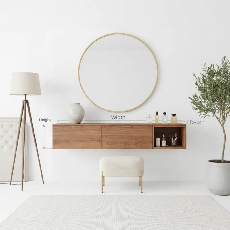 Sleek Solid Wood Floating Vanity Console – Biophilic Beauty Desk