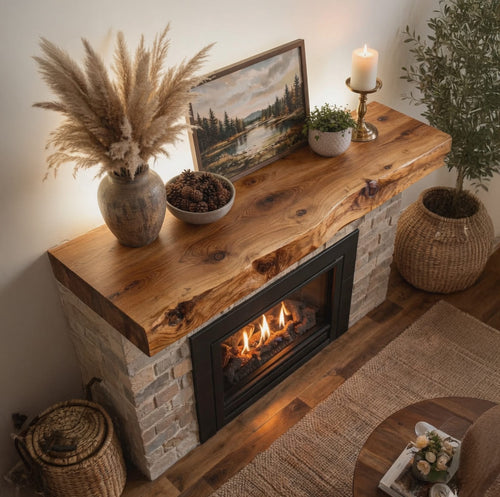 Solid Wood Christmas Live-Edge Fireplace Mantel Shelf