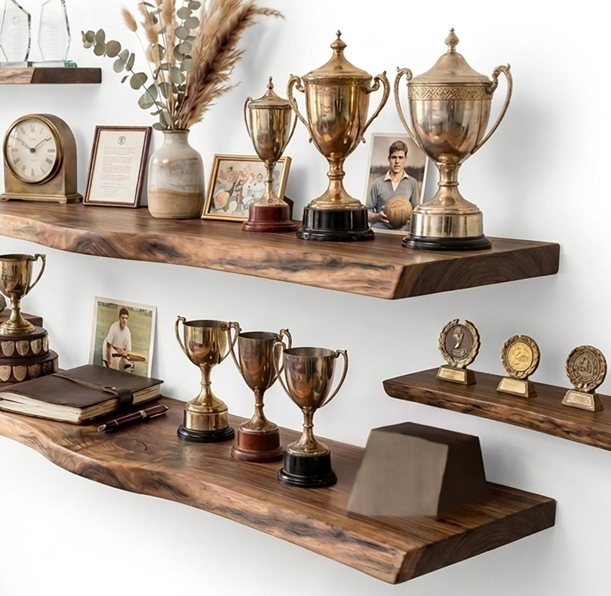 Handcrafted wooden medal holder shelf gift for Dad