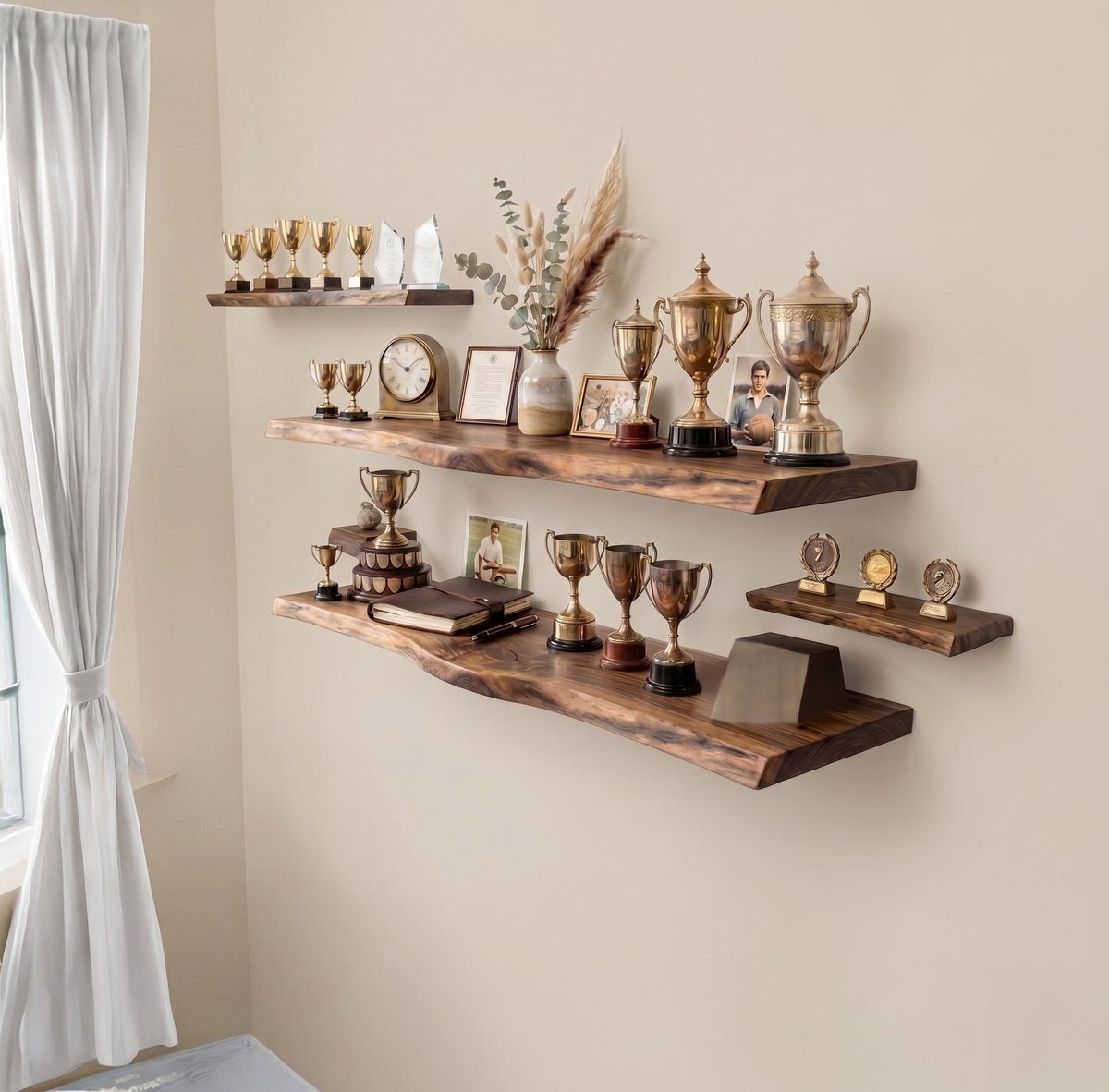 Wooden achievement display rack for medals and memorabilia