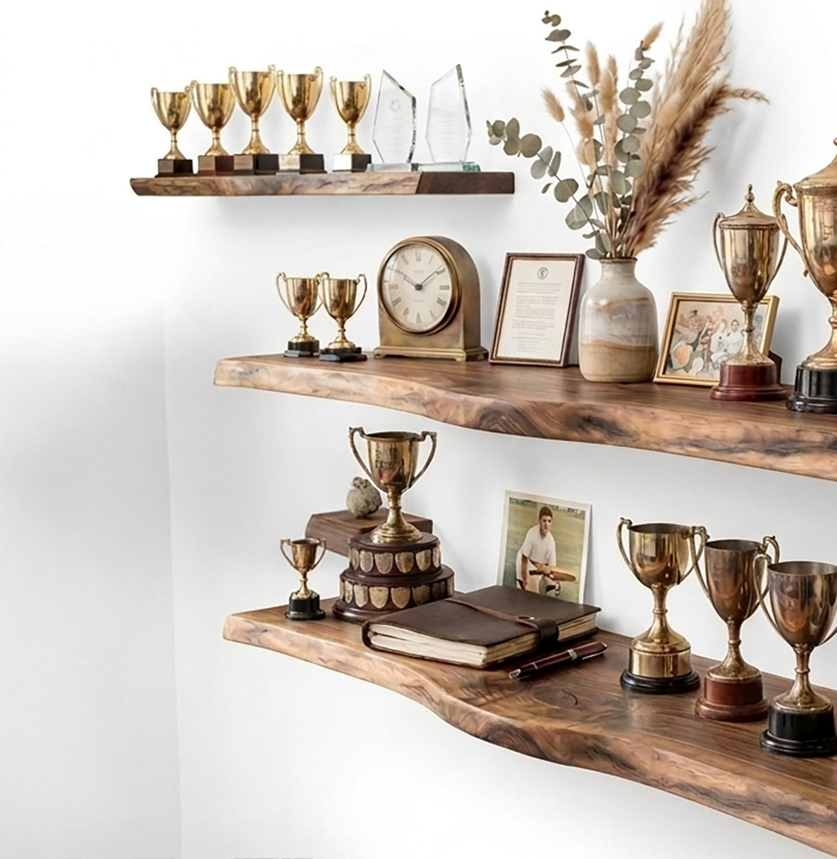 Sports trophy display shelf made from premium solid wood