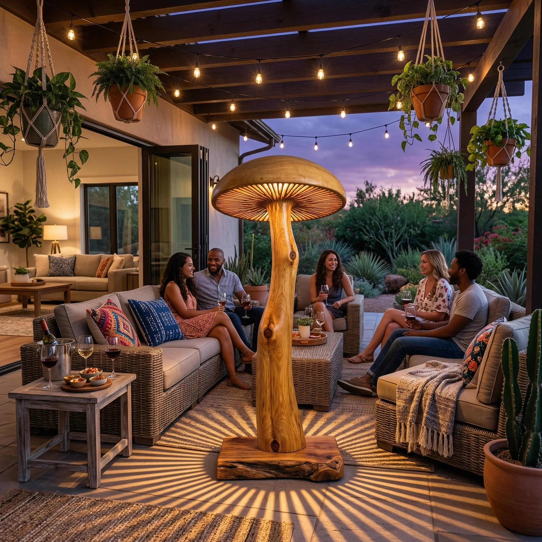 Solid Wood Mushroom Floor Lamp | Sculpted Stem + Gill Glow Cap