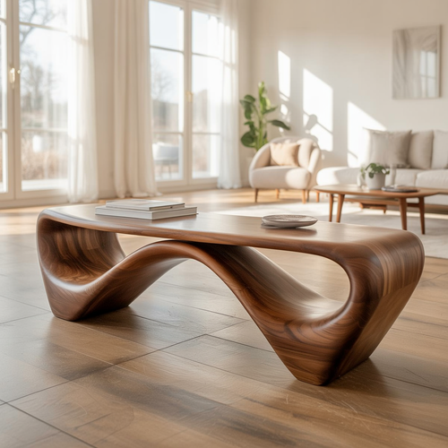 Solid Walnut Sculptural Bench, Mid-Century Modern Organic Entryway Seating