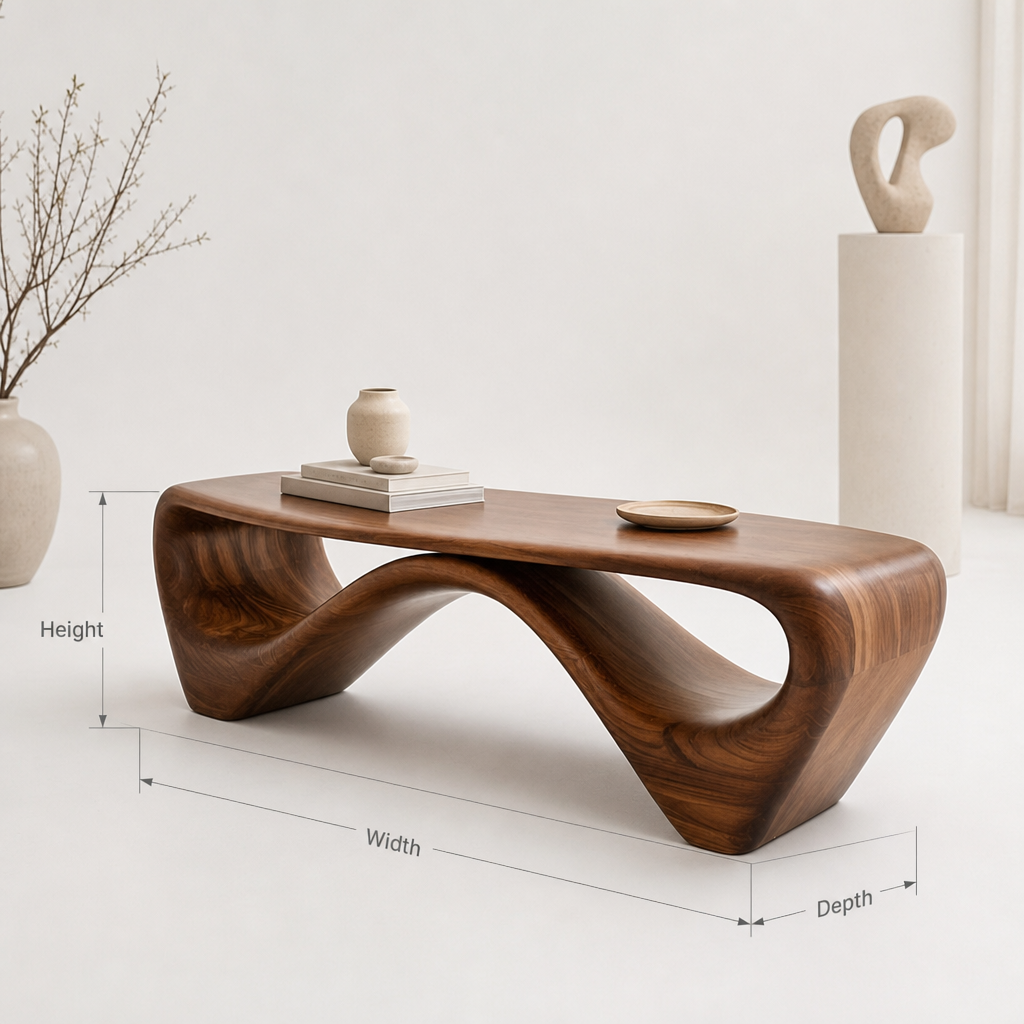 Solid Walnut Sculptural Bench, Mid-Century Modern Organic Entryway Seating