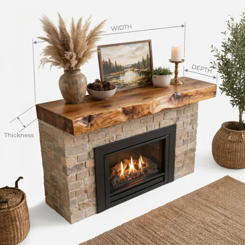 Solid Wood Christmas Live-Edge Fireplace Mantel Shelf