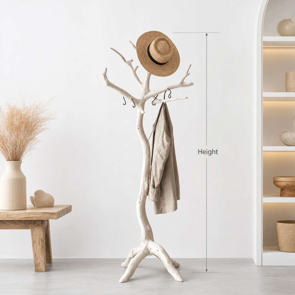 Solid Wood Coat Rack – Rustic Standing Clothes Hanger, Handmade Entryway Organizer