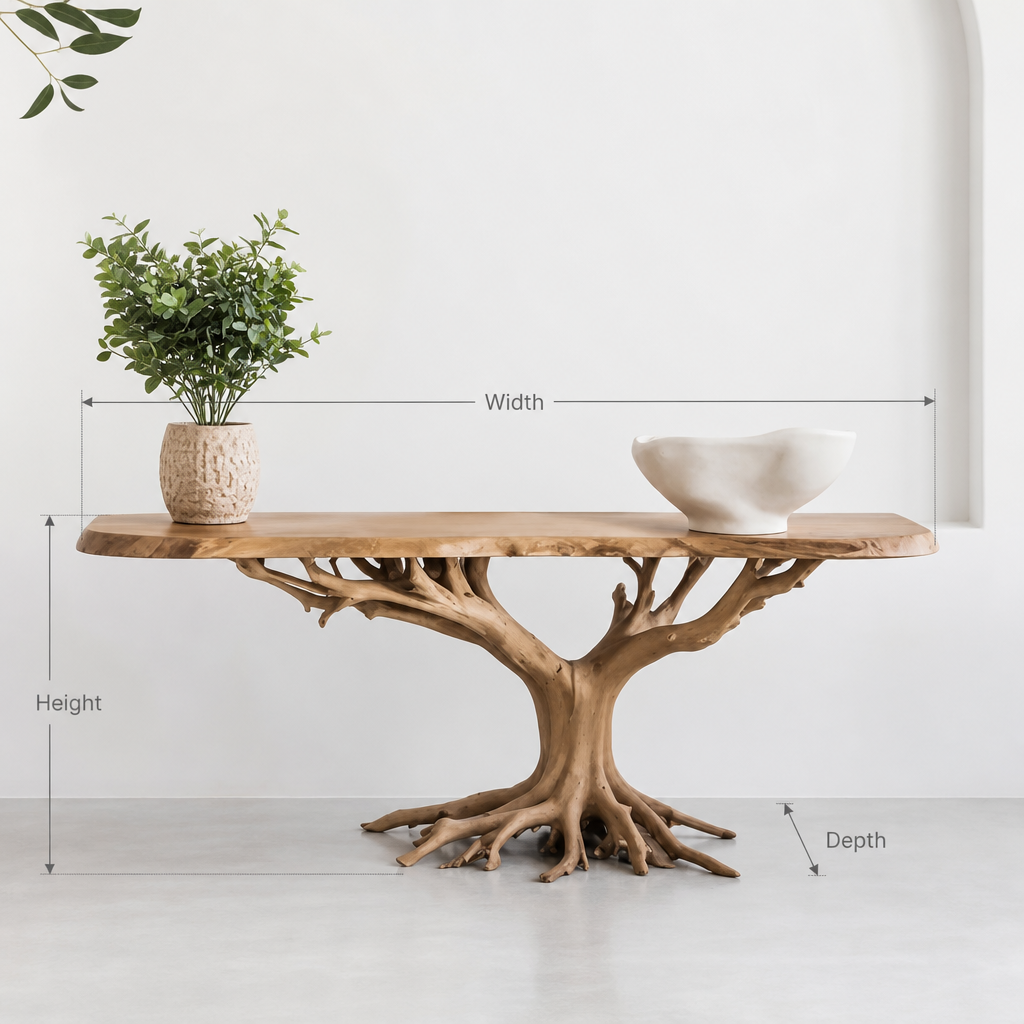 Solid Wood Console Table with Tree Base – Unique Handcrafted Entryway Furniture