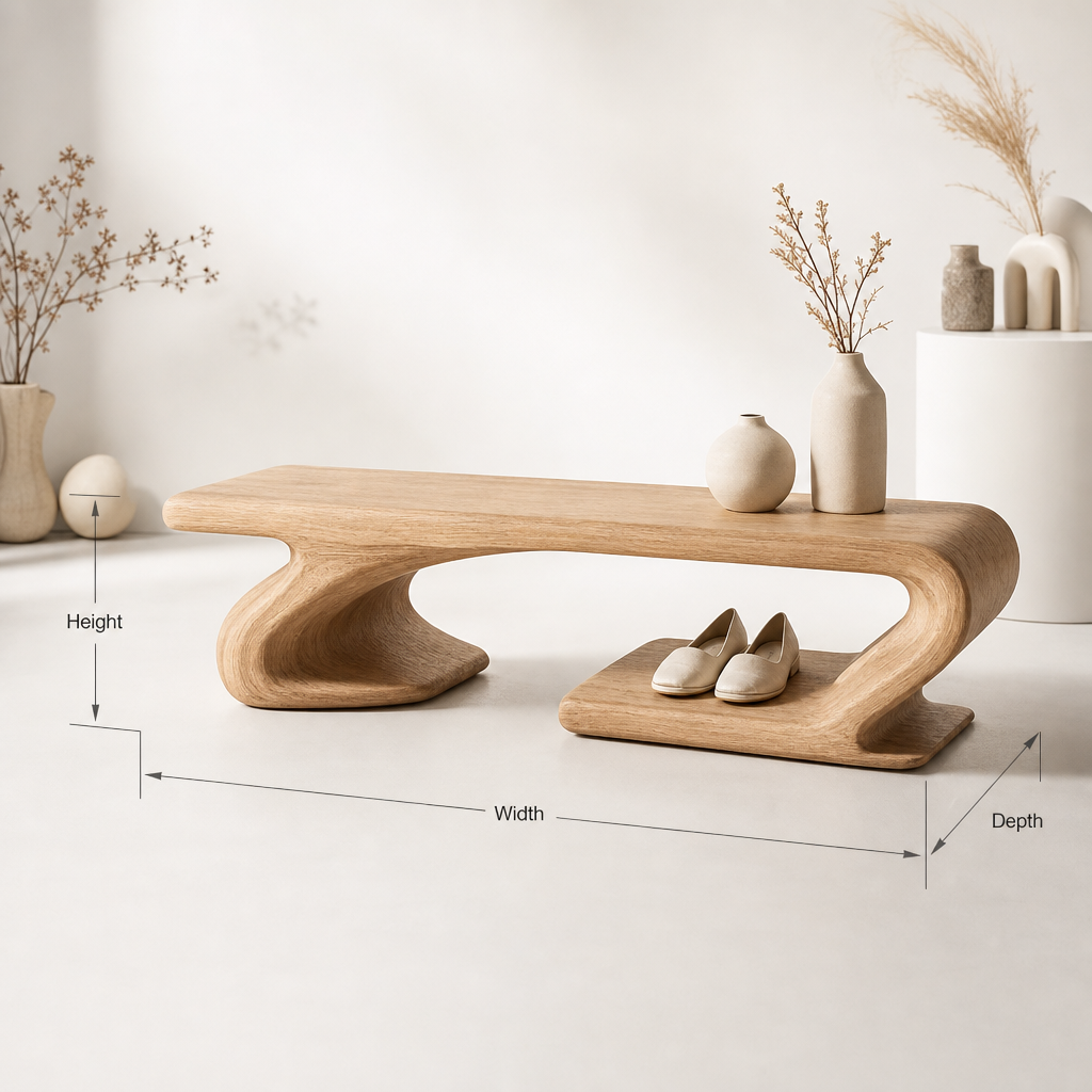 Minimalist solid wood narrow shoe rack bench optimized for compact entryway