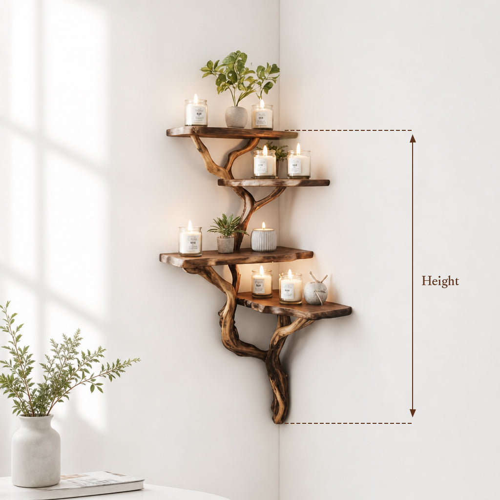 Solid Wood Floating Corner Shelf – Driftwood Branch Wall Shelf