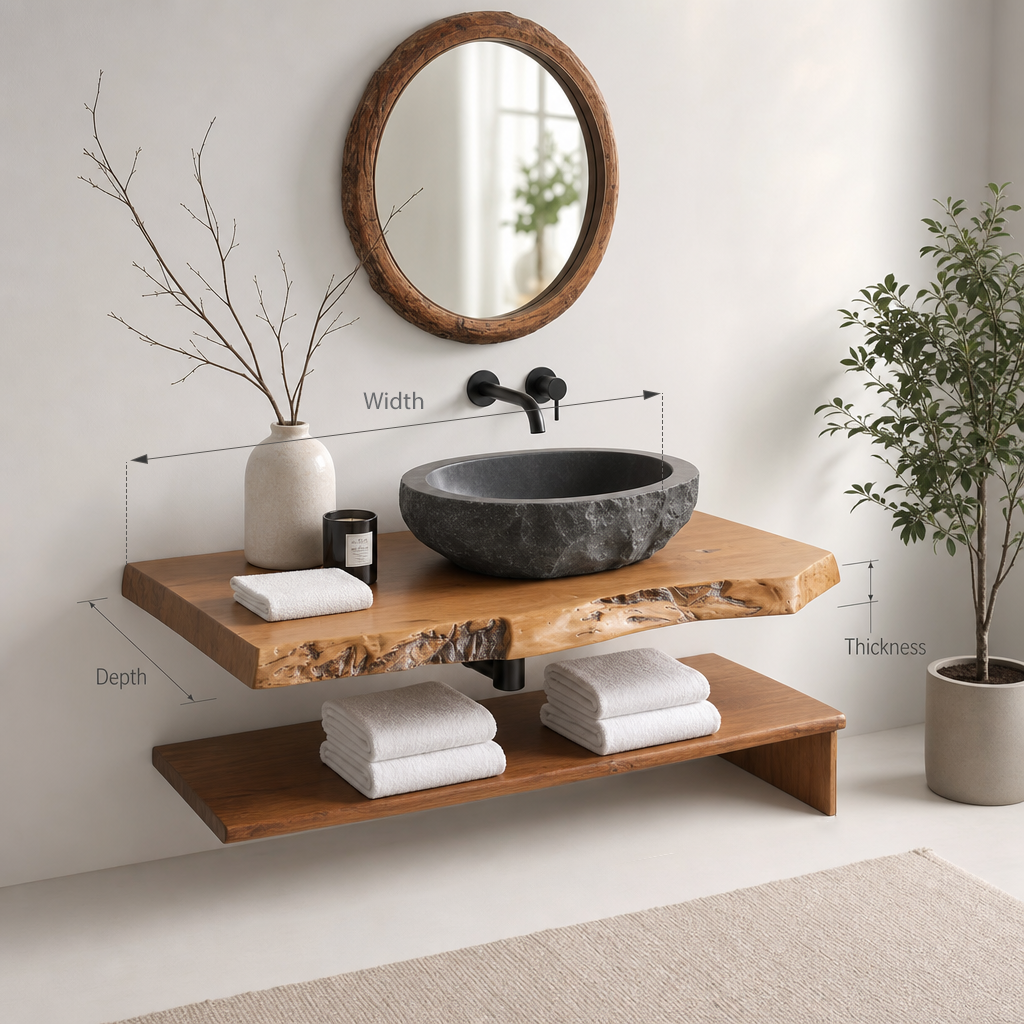 Minimalist solid wood floating shelf for unique bathroom decor