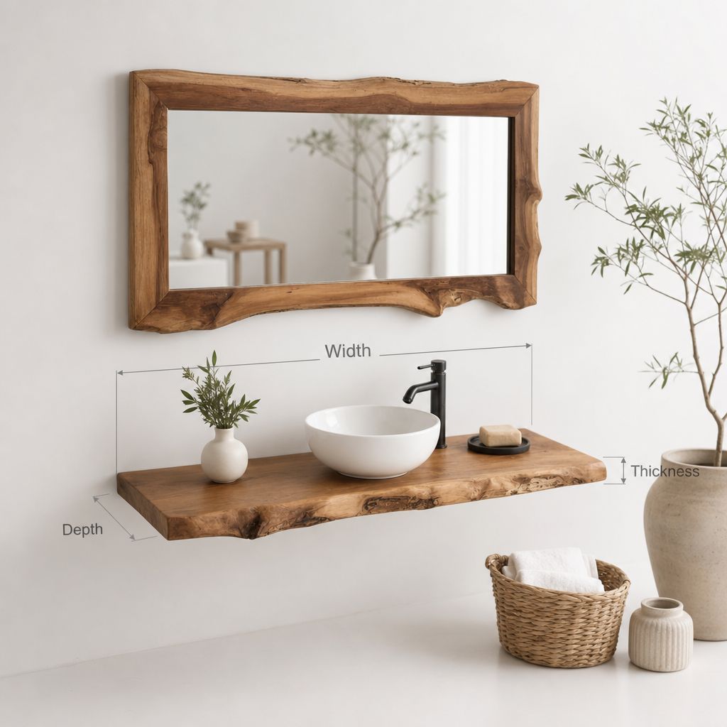 Solid Wood Floating Shelf - Unique Bathroom Decor
