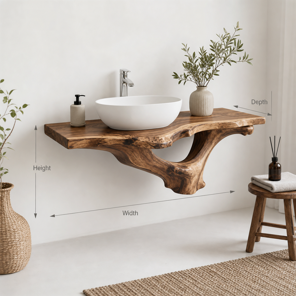 Solid Wood Floating Vanity – Live Edge Bathroom Console