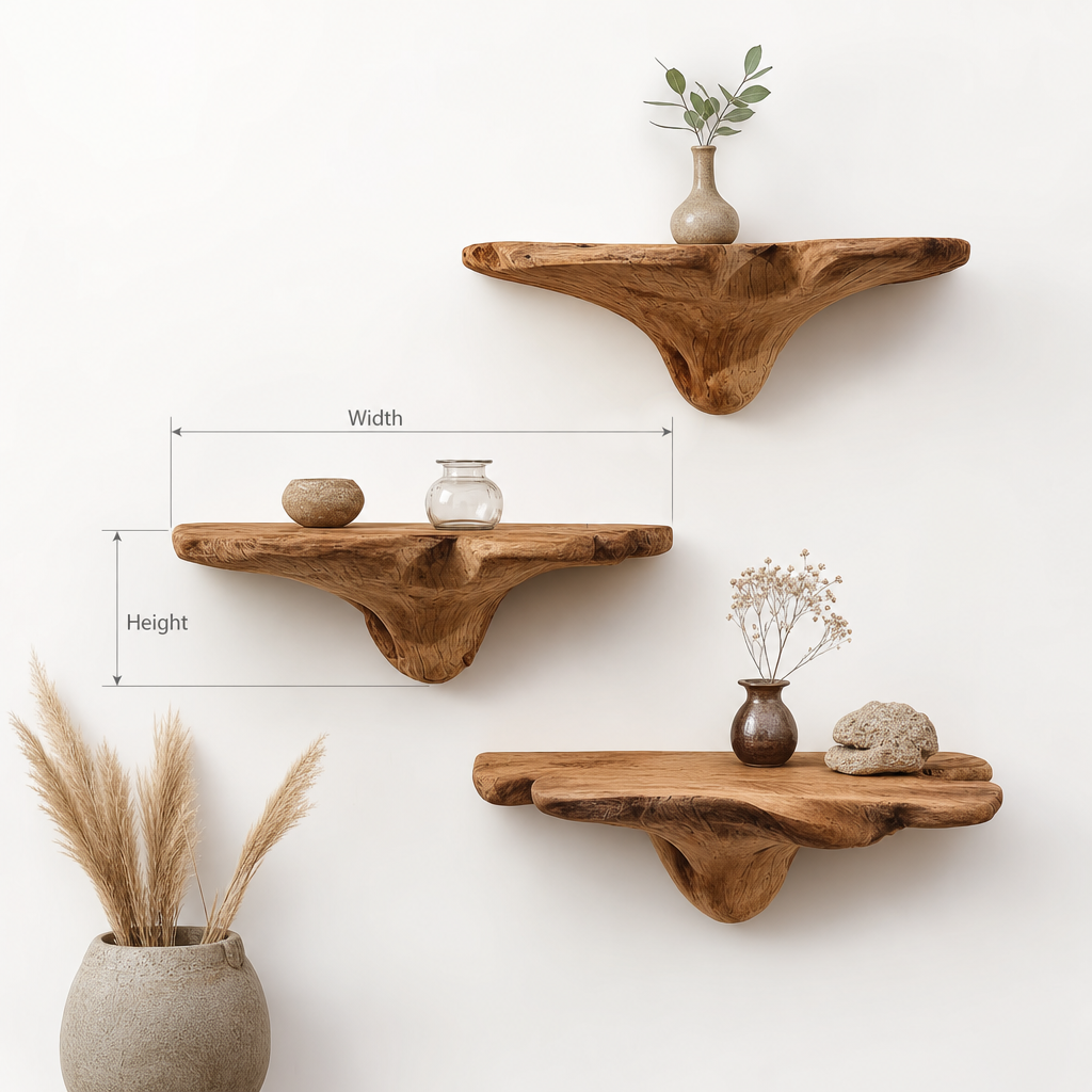 Solid Wood Floating Wall Shelf – Organic Sculptural Wooden Display Shelf