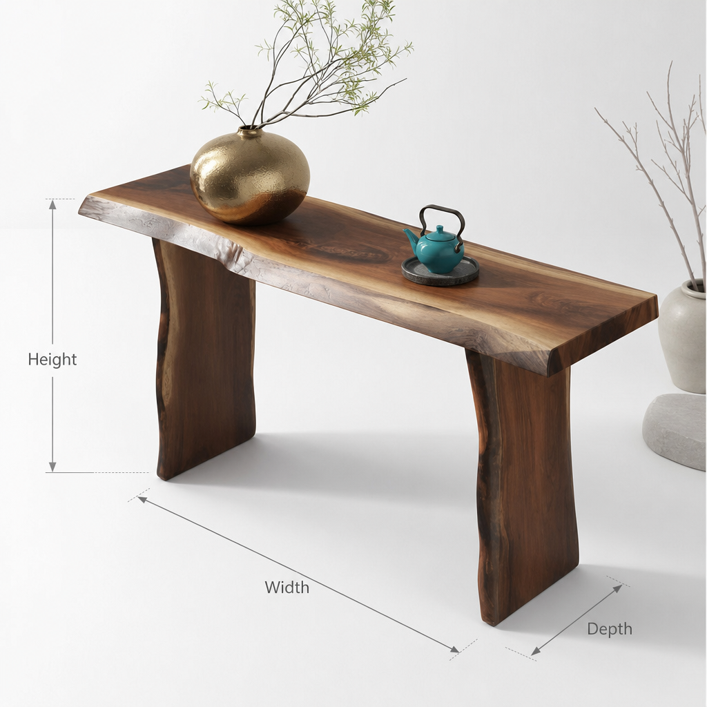 Solid Wood Live Edge Console Table – Minimalist Handmade Entryway