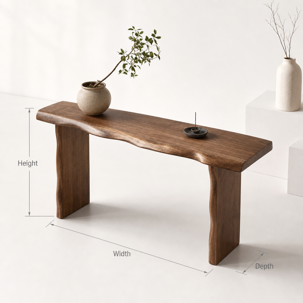 Solid Wood Live Edge Console Table – Minimalist Handmade Entryway Furniture