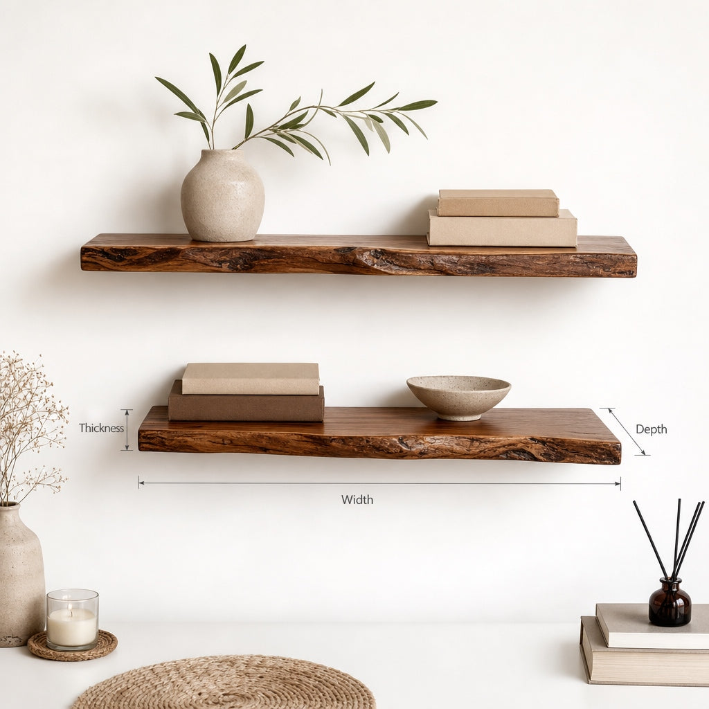 Solid Wood Live Edge Floating Shelf – Rustic Wall Decor for Bathroom & Laundry