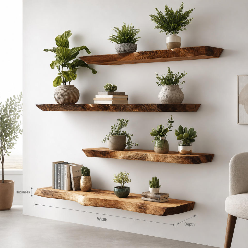Solid Wood Live Edge Floating Shelf – Rustic Wall Decor for Bathroom & Laundry