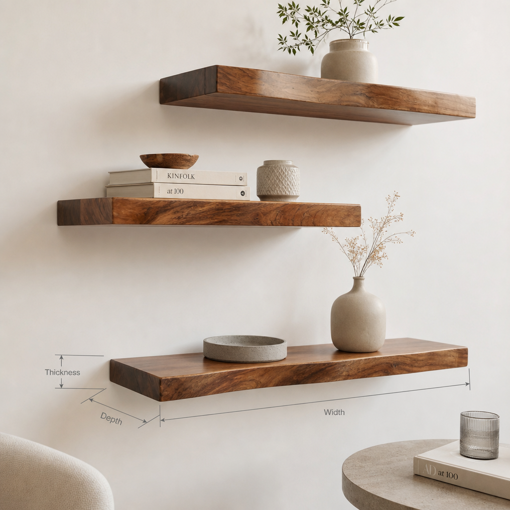 Solid Wood Live Edge Floating Shelf – Rustic Wall Decor for Living Room & Kitchen