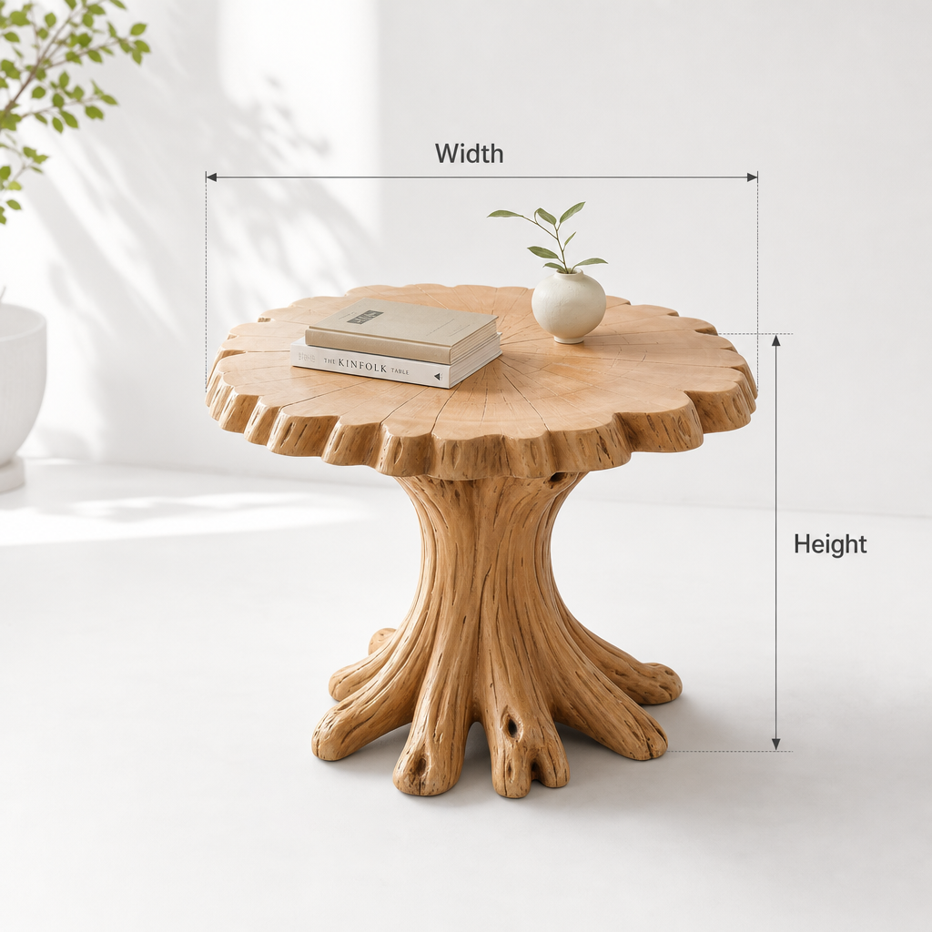 Solid Wood Round Coffee Table – Live Edge Tree Trunk Design
