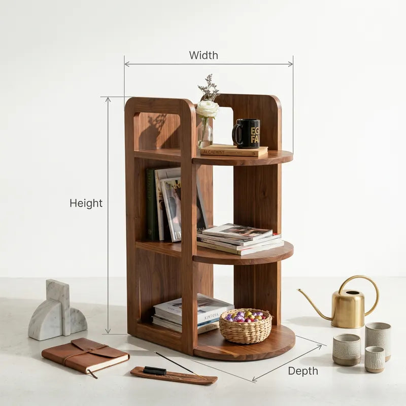 Solid Wood Tiered Curved Magazine Rack & Side Table