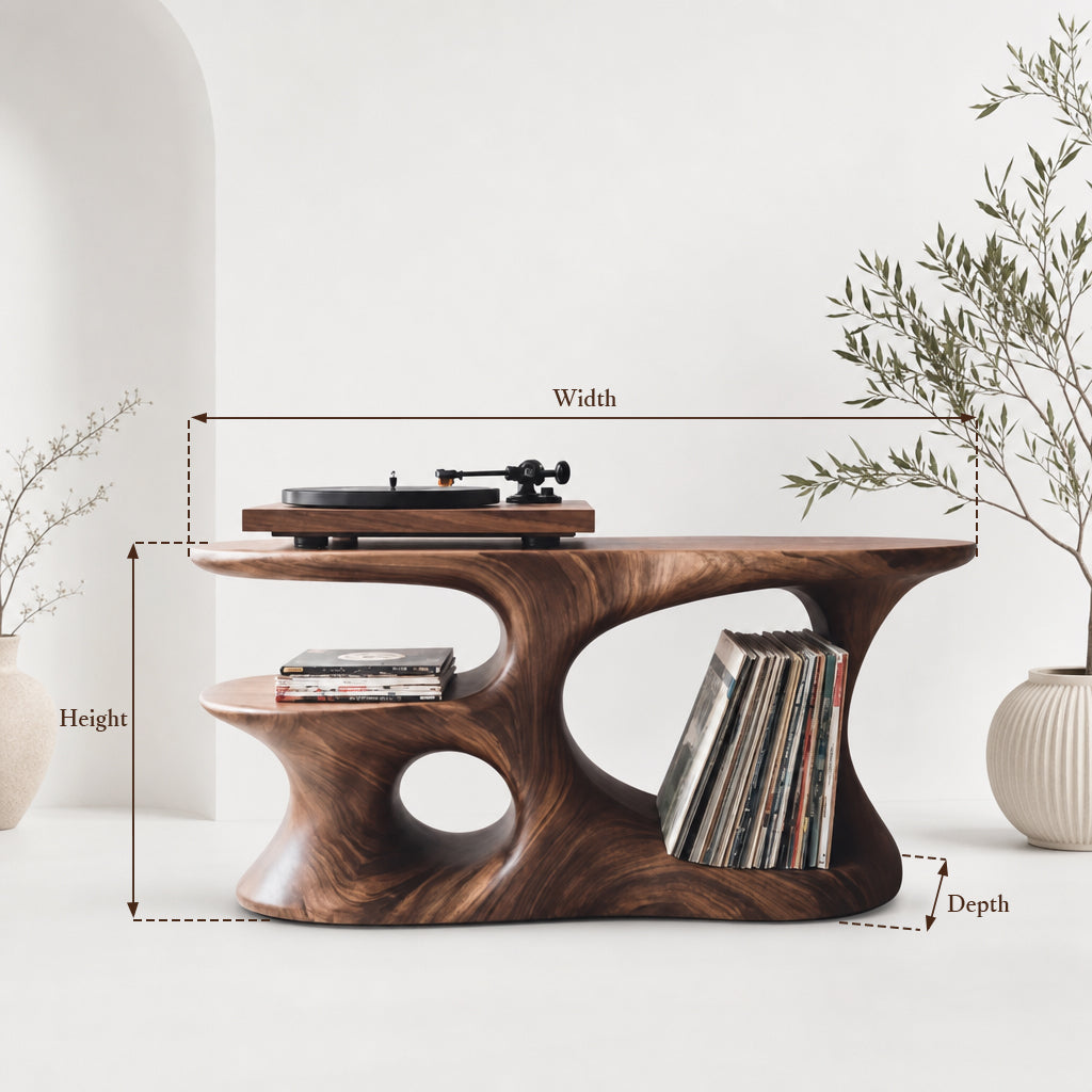 Solid Wood Turntable Stand – Rustic Record Player Cabinet with Farmhouse Storage