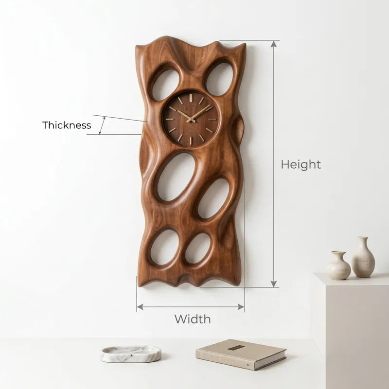 Solid Wood Wall Clock with Biomorphic Negative Space Cutouts