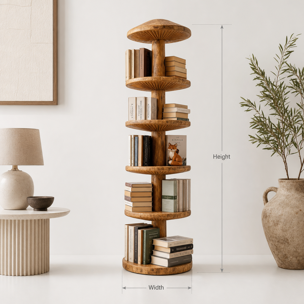 Standing Mushroom Tower Bookshelf With Tiered Round Shelves