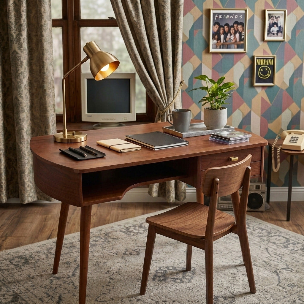 Traditional solid wood writing desk in a home office