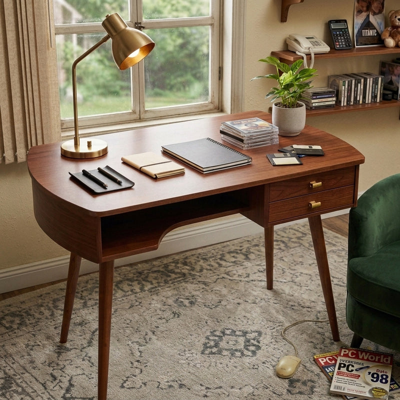 Mid-century modern executive writing desk crafted from solid wood