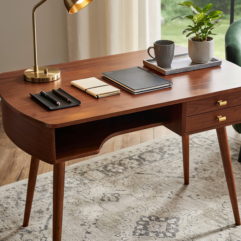 Elegant solid wood writing desk with built-in storage