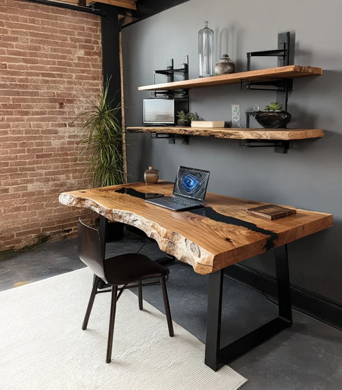 Ashdeco Epoxy Resin Desk – Live Edge Solid Wood Office Table