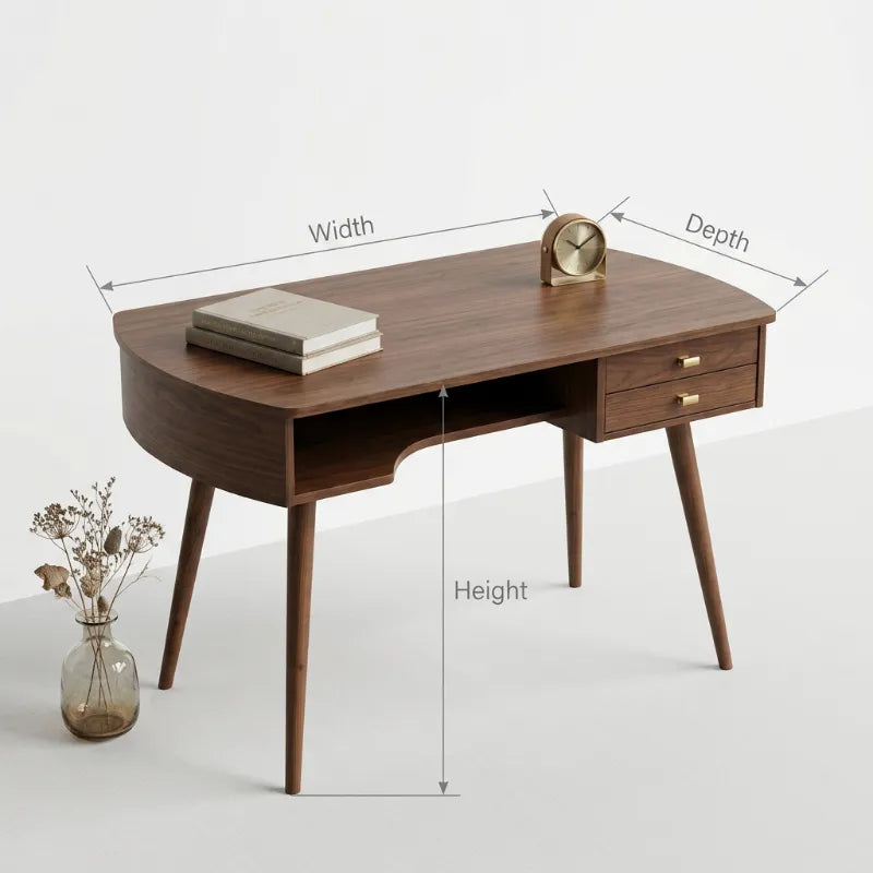 Traditional Solid Wood Writing Desk – Mid-Century Modern Executive Desk with Drawers & Storage