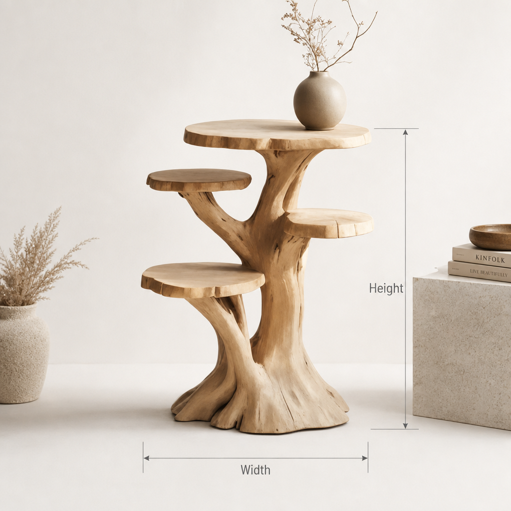 Tree-Trunk Wooden End Table – Multi-Tier Display Stand