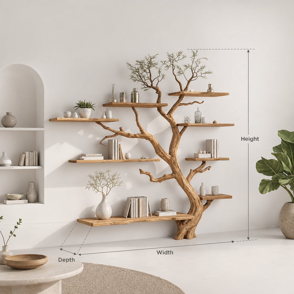 Tree Bookshelf – Handcrafted Solid Wood Branch Floating Bookshelf