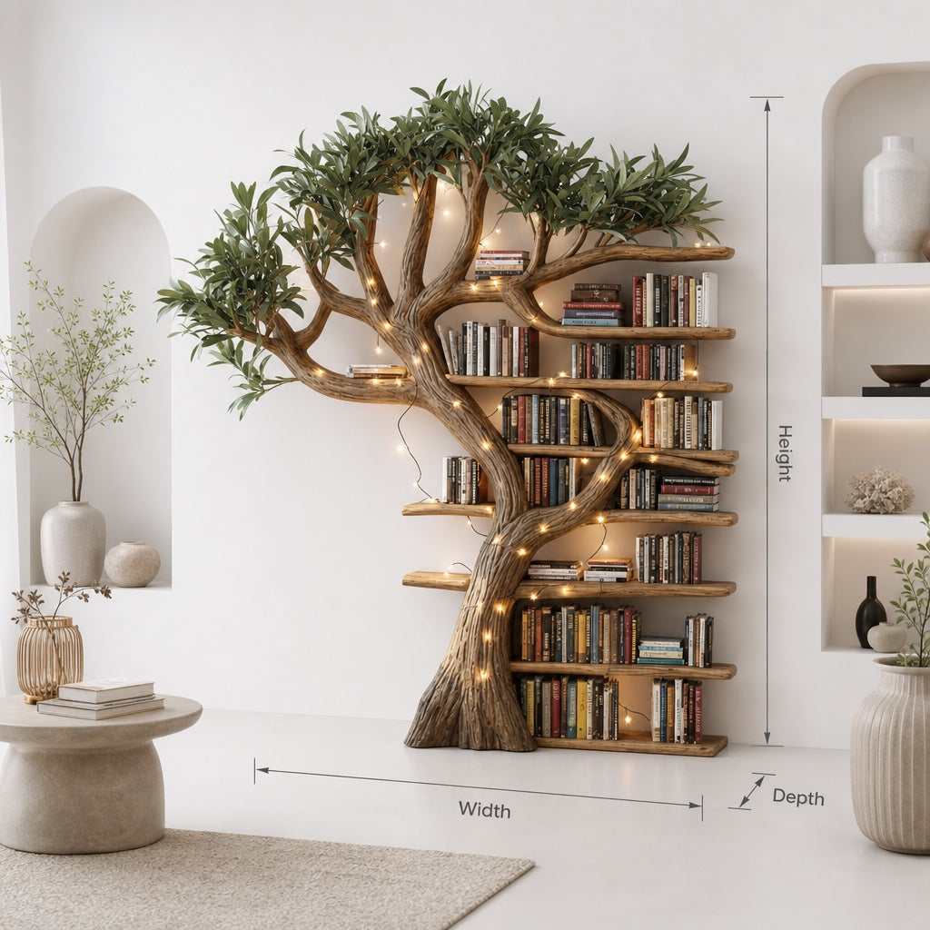Tree Branch Bookshelf – Floating Live Edge Wooden Wall Shelf Décor