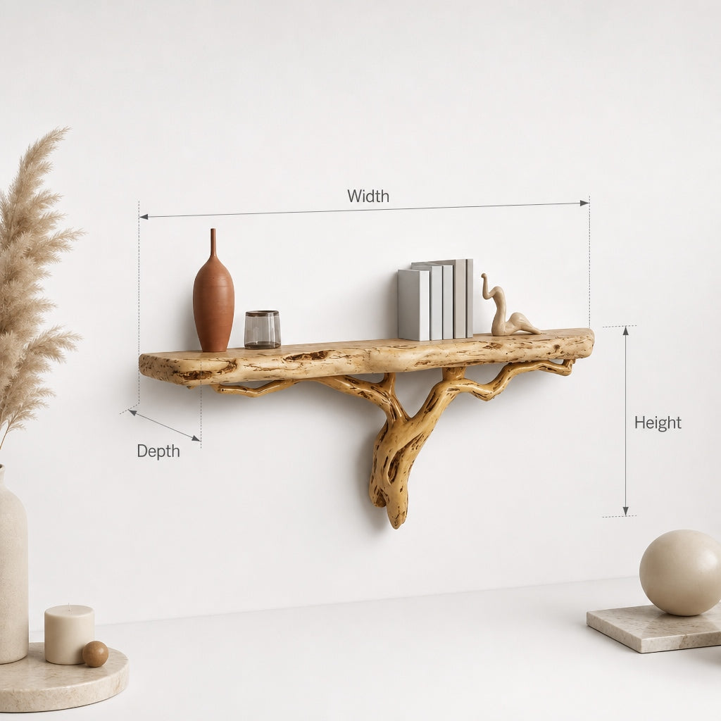 Tree Branch Floating Bookshelf – Reclaimed Solid Wood Wall Shelf