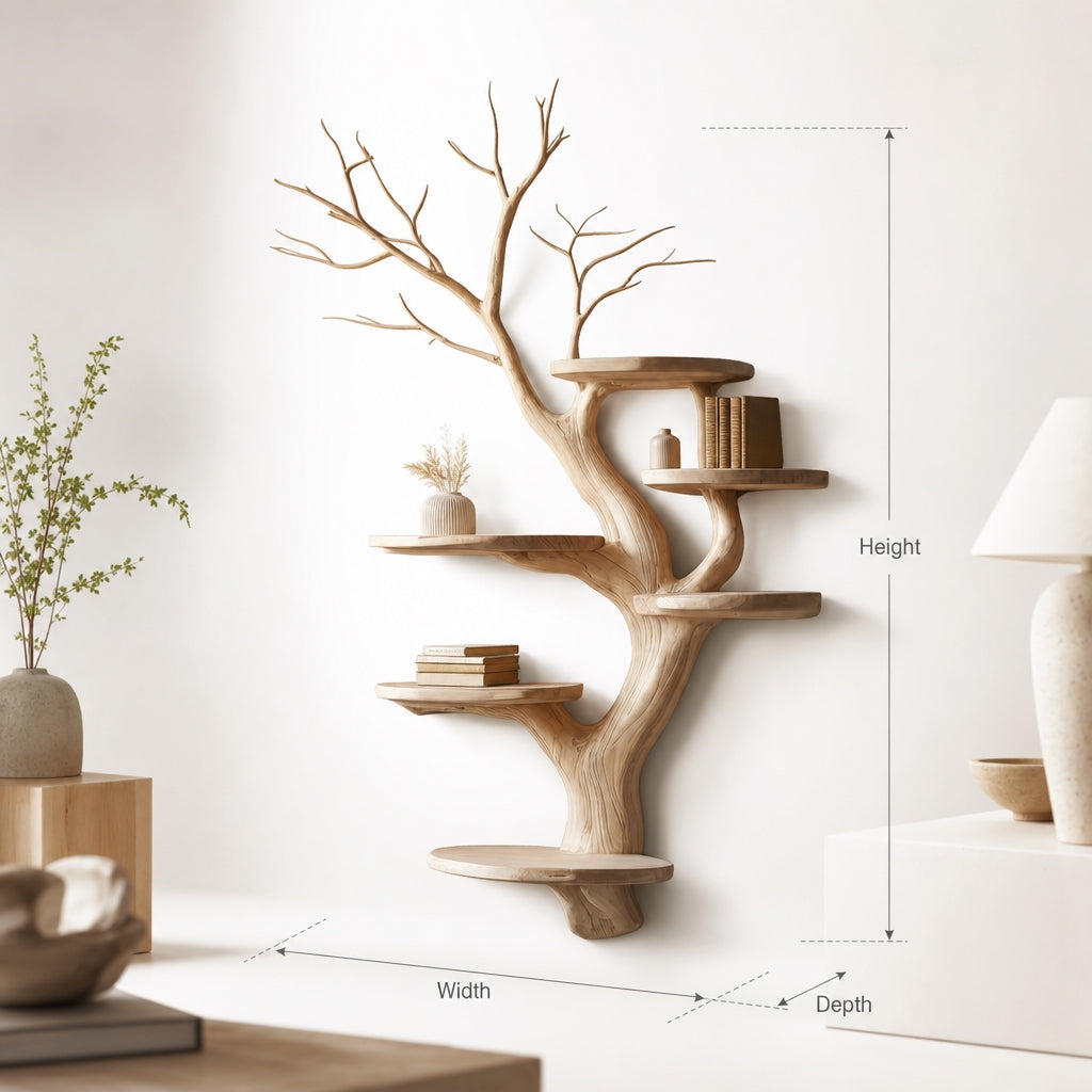 Tree Branch Floating Bookshelf – Solid Wood Driftwood Wall Decor