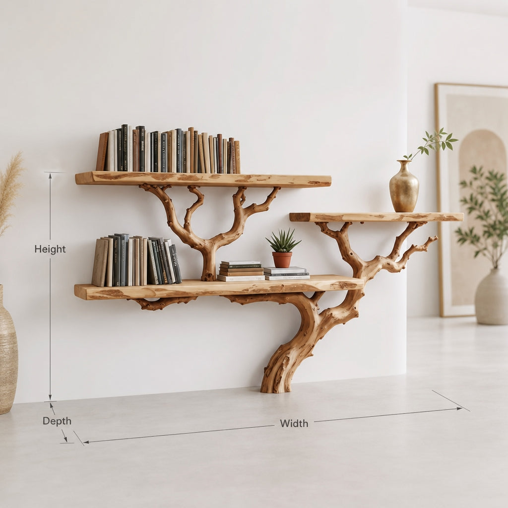 Tree Branch Floor Bookshelf – Solid Wood Live Edge Bookcase