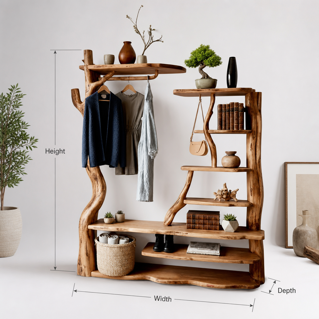 Tree Branch Hall Tree Coat Rack – Wall Mount Driftwood Storage Shelf Coat Hook Shoe Storage
