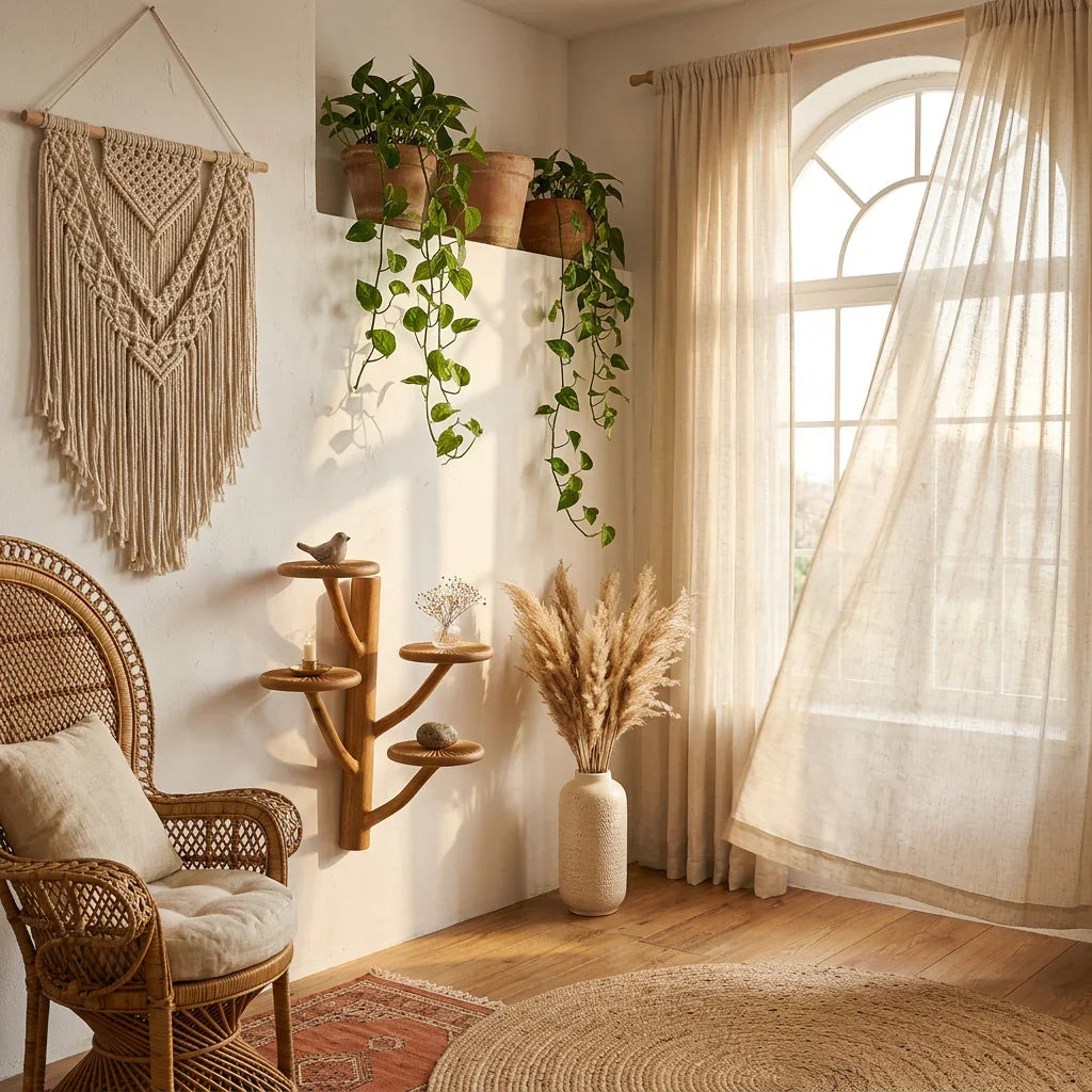 Tree Branch Mushroom Wall Shelf with 4 Round Platforms - Handcrafted Solid Wood Candelabra-Style Floating Shelf with Smooth Curved Arms and Carved Gill Rim - Ashdeco 2026
