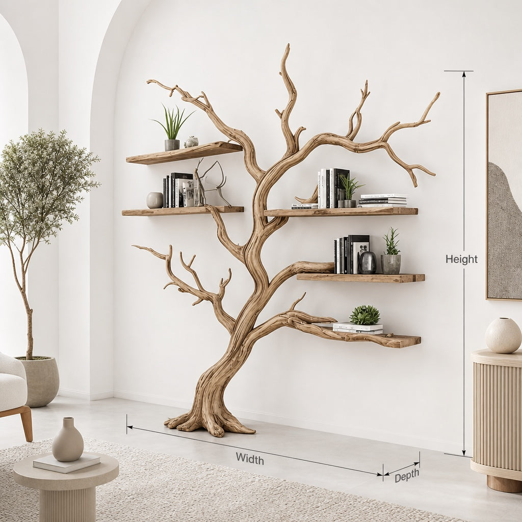 Tree Branch Wall Shelf – Artistic Wooden Bookshelf for Living Room