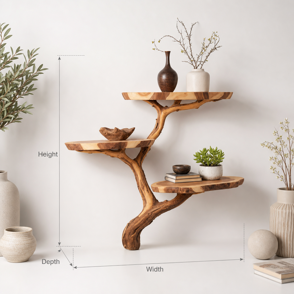 Tree Branch Wall Shelf – Solid Wood Driftwood Floating Bookshelf