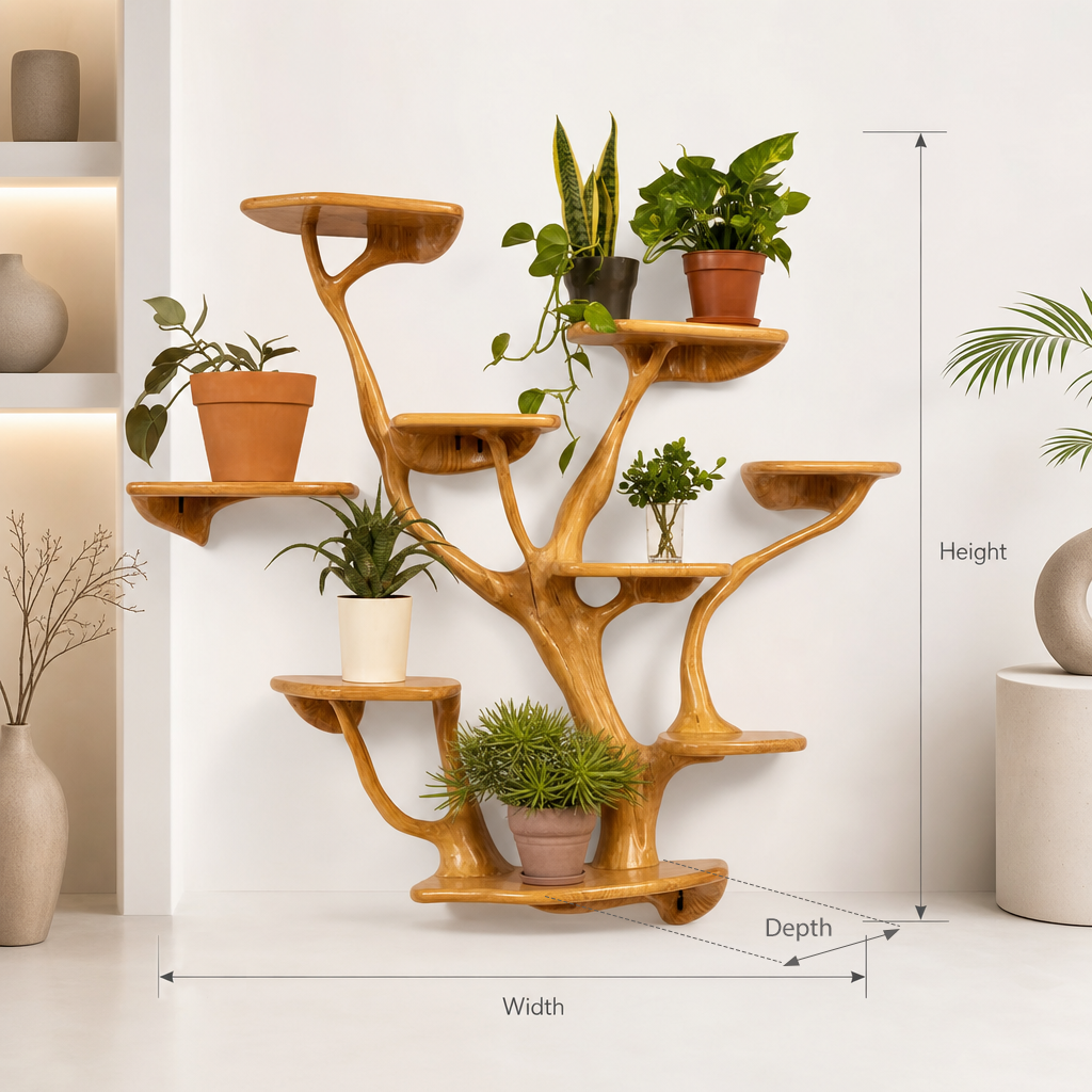 Tree bookshelf wall shelf unit featuring a natural driftwood decor style