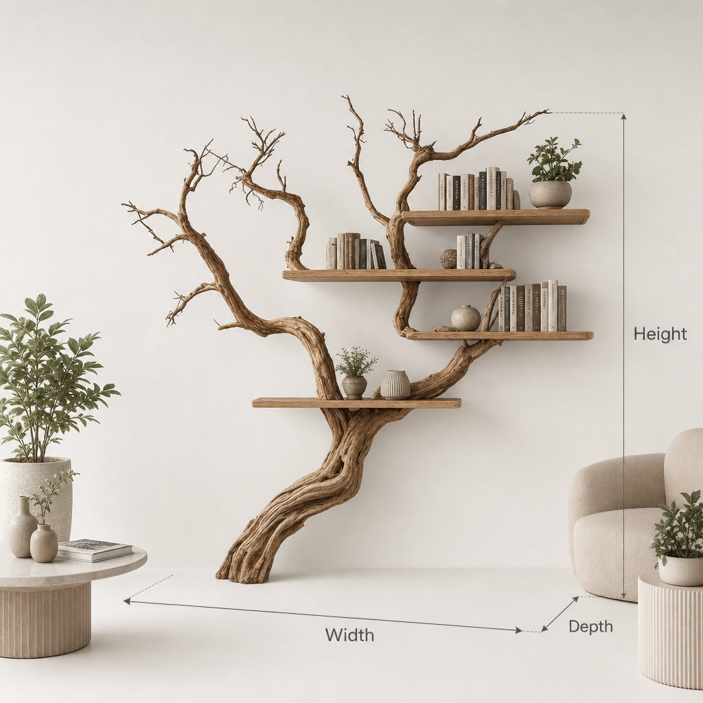 Tree Shaped Wooden Bookshelf – Sculptural Branch Bookcase & Rustic Home Décor