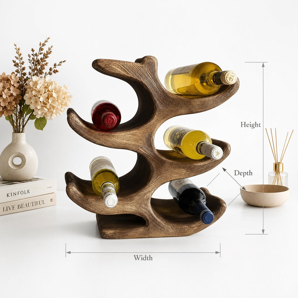 Tree Trunk Wine Rack – Handmade Solid Wood Wine Shelf with Glass Holder for Home Decor