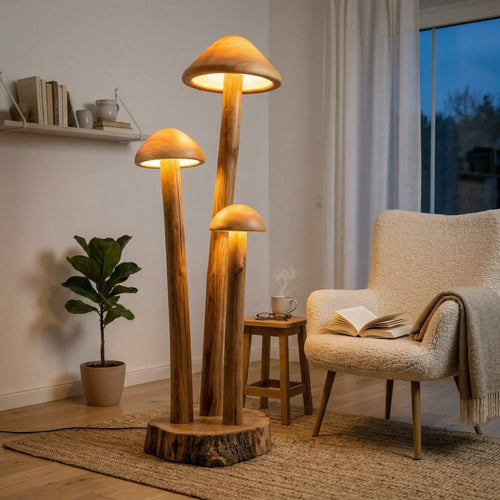 Triple Cluster Mushroom Floor Lamp with Hollow Dome Downlight