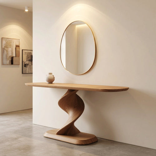 Twisted Pedestal Solid Wood Console Table For Living Room